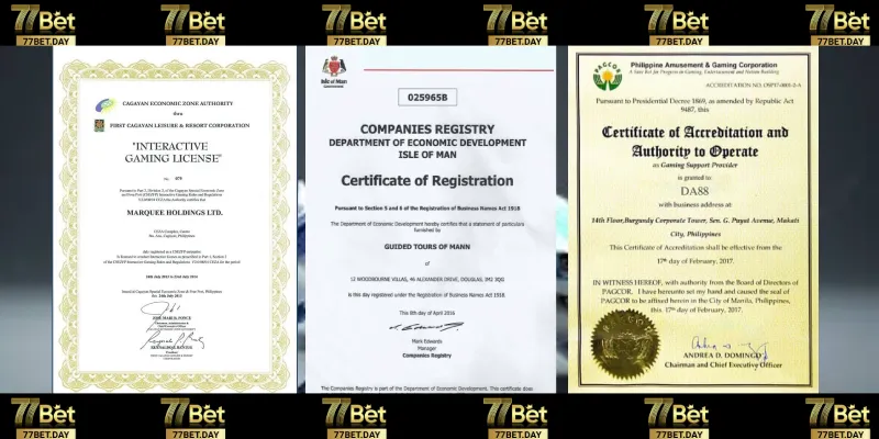 Các giấy tờ hợp pháp để 77BET được kinh doanh
